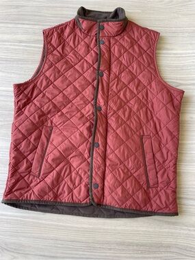 Peter Millar Quilted Tan and Brown Vest with Red Trim
